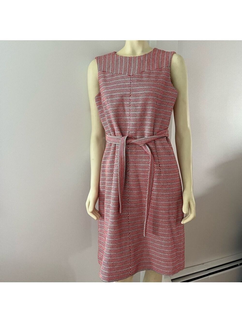 Jcrew Women’s Italian Tie Waist Dress in Tweed Sleeveless Red Tan Black 8T
